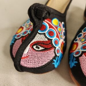 Women's Backless Embroidered Black Chinese Style Casual Slippers Loafer Size 8.5